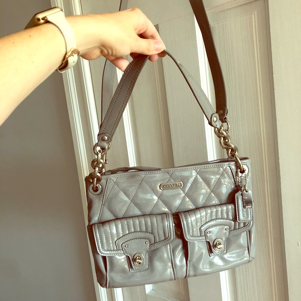 Coach Poppy grey patent leather purse